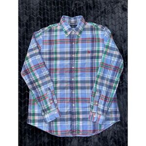 Ralph Lauren‎ Mens Flannel Plaid Shirt Button Down Long Sleeve Lined Blue Sz L